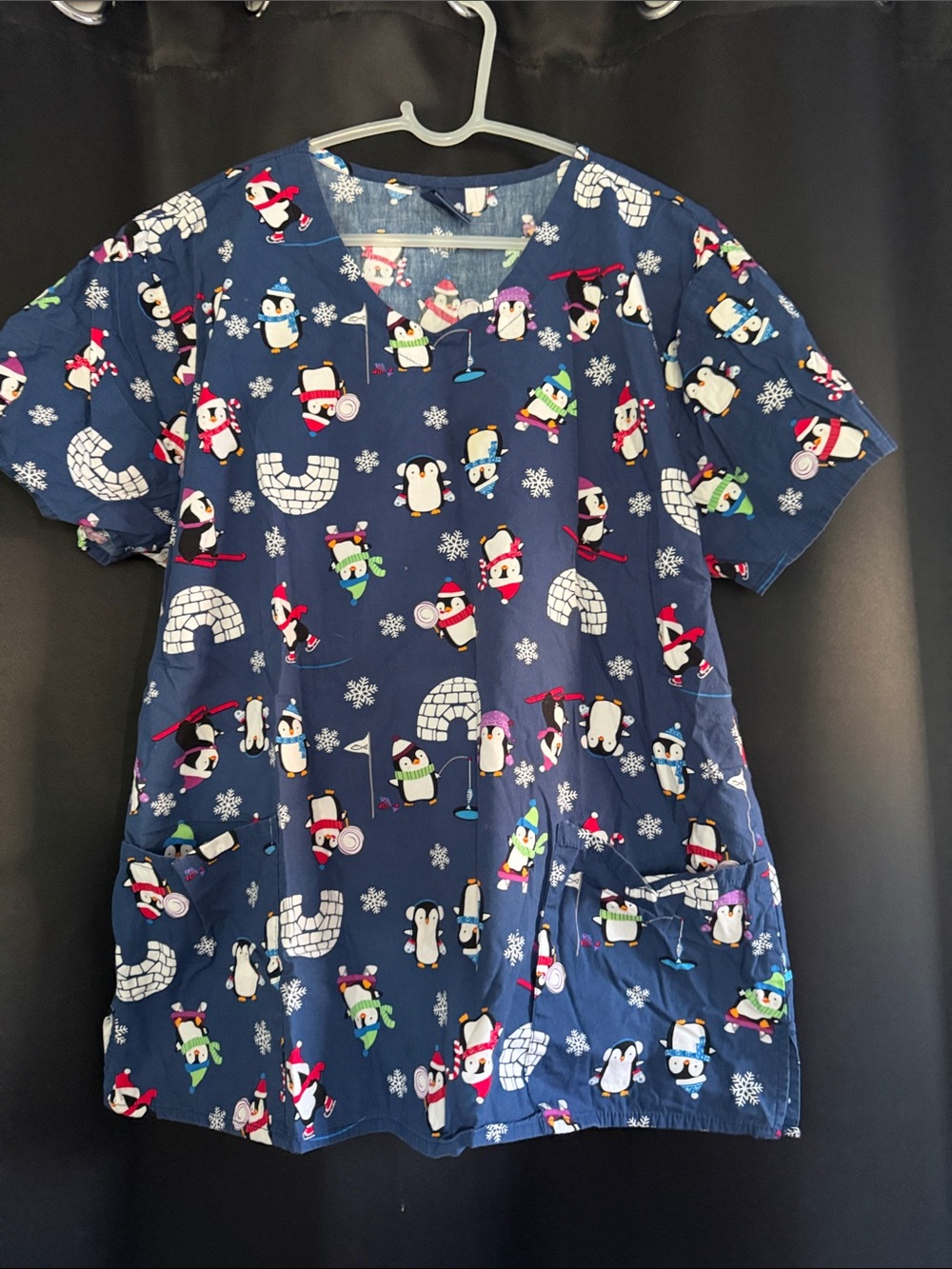XL Christmas Penguin Scrub Top